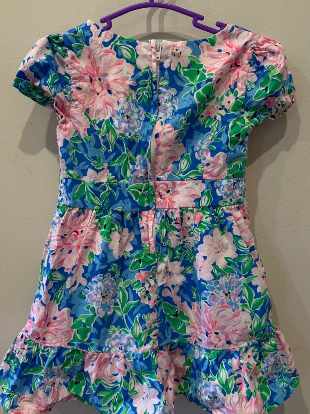 Lilly Pulitzer Blue Floral Sundress with Pink & Green Blooms